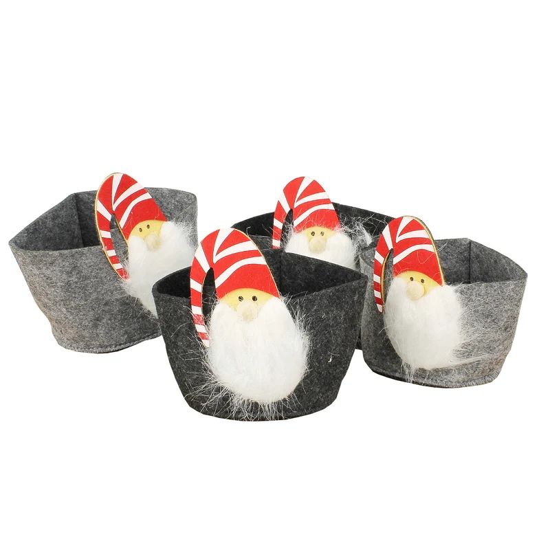4er Set Geschenkkorb Filz Nikolaus Hellgrau
