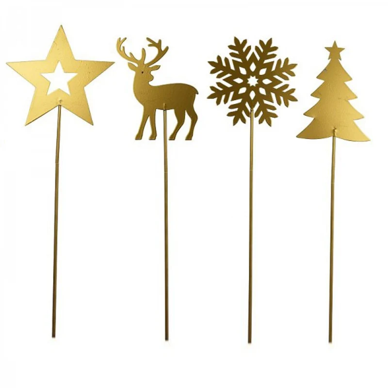 4er Set Dekostecker Weihnachten Metall Gold