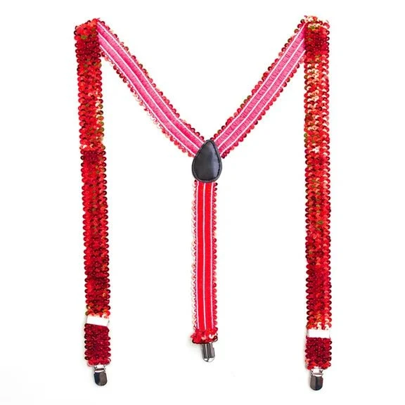 Rote Hosenträger mit Pailletten und Glitzer