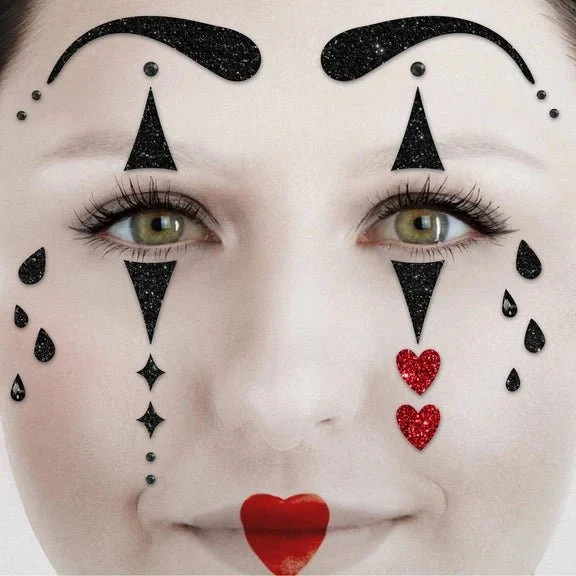Harlekin-Gesichtssticker Schwarz Rot Glitzer