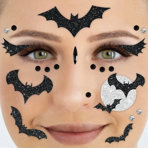 Fledermaus-Gesichtssticker, schwarz mit Glitzer