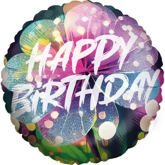 „Happy Birthday“-Heliumballon, bunt, blumenförmig, rund, leer, 45 cm