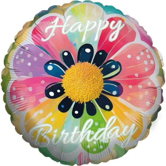 „Happy Birthday“-Heliumballon, bunt, Blumenmuster, leer, 45 cm