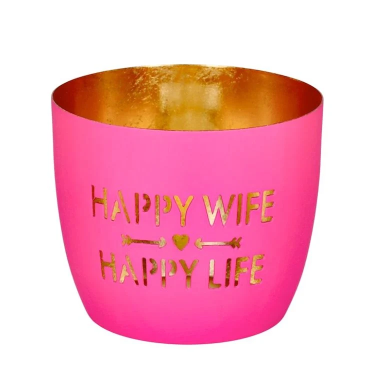 Windlicht Madras Happy wife, happy life pink-goldfarben mittel