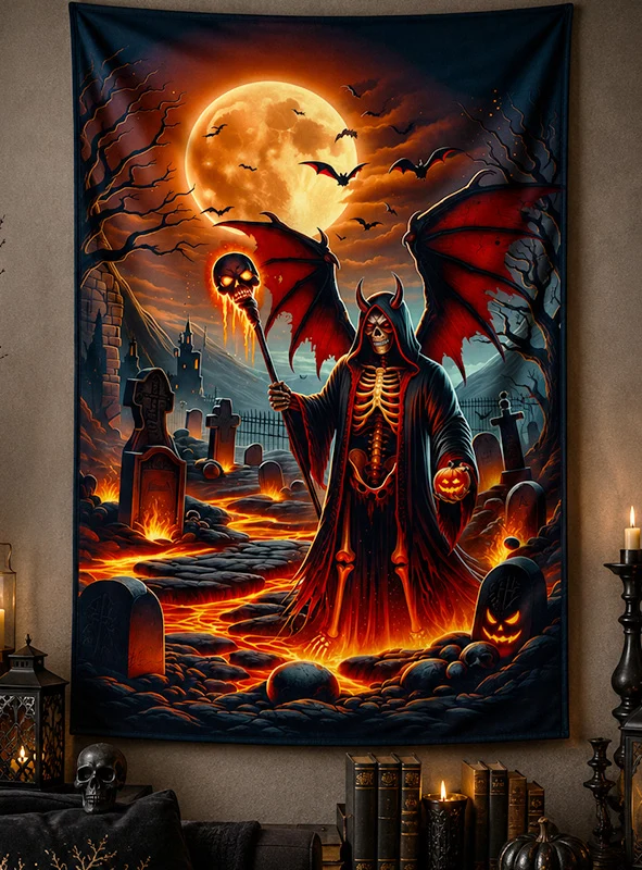 Dämon in Hölle UV Wandbild 100x185cm Halloween waschbar