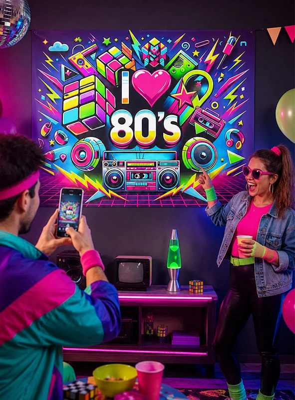 UV 80er Jahre 150x185cm Stoffbanner Party Deko waschbar