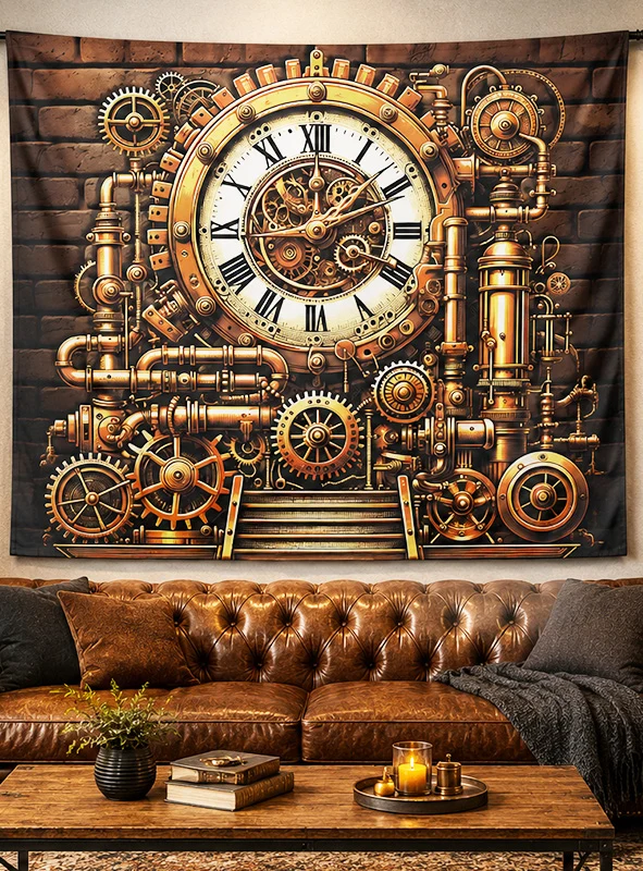 Steampunk Uhr Hintergrund 150x150cm Deko waschbar