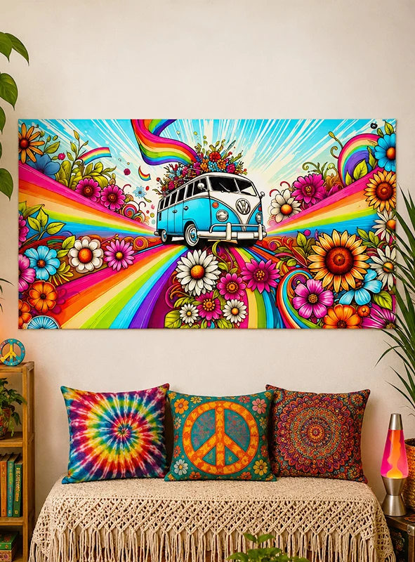 70er Jahre Hippie Bus 100x185cm Wandbild waschbar