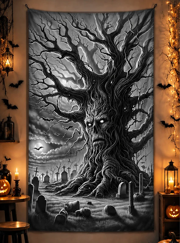 Gruseliges Baumgeist Wandbild 100x185cm waschbar
