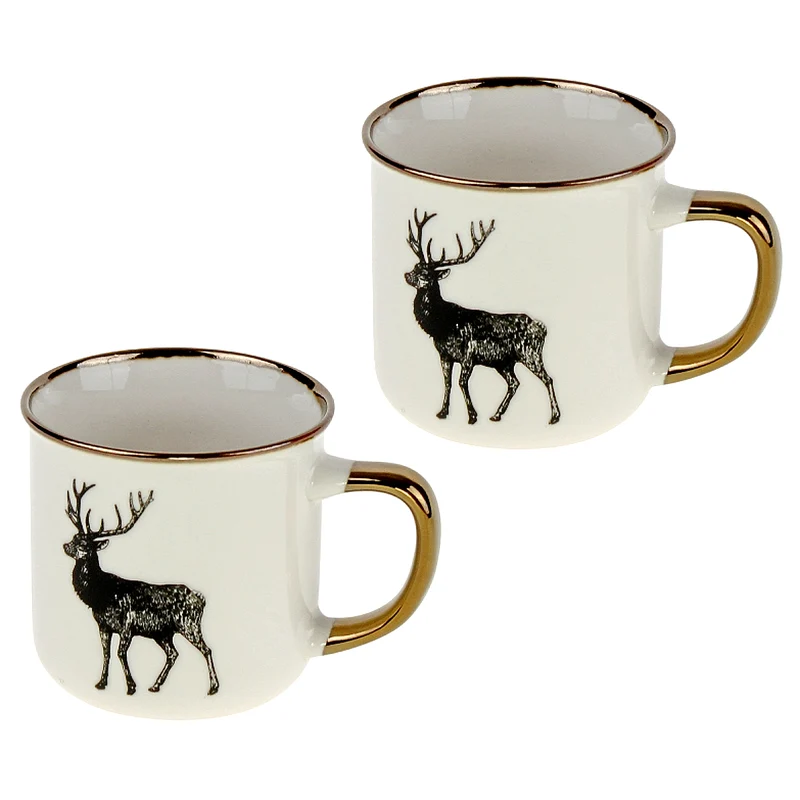 Tasse Porzellan Hirsch Weiß Braun