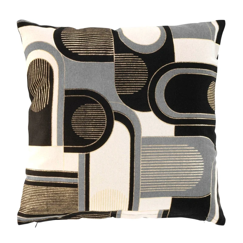 Kissenhülle 40 x 40 cm beige grau schwarz gold retro