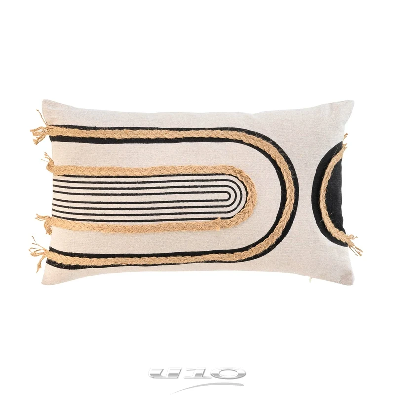 Kissen Beige Schwarz Jute 30 x 50 cm