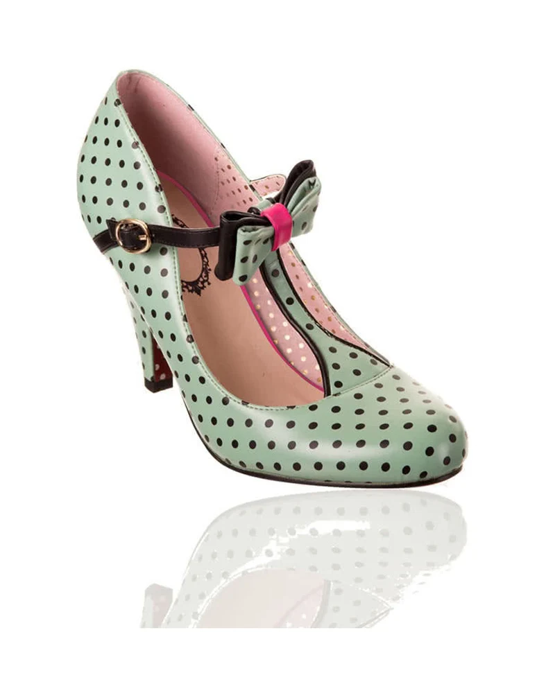 Gepunktete Riemchen Pumps mint/schwarz