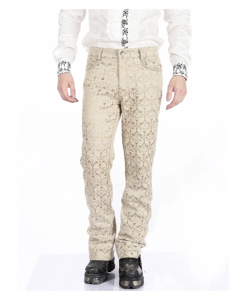 Beige Herren Gothic Brokat Hose