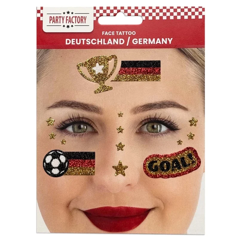 Fußball-Tattoo-Aufkleber für das Gesicht mit Glitzer – Deutschland