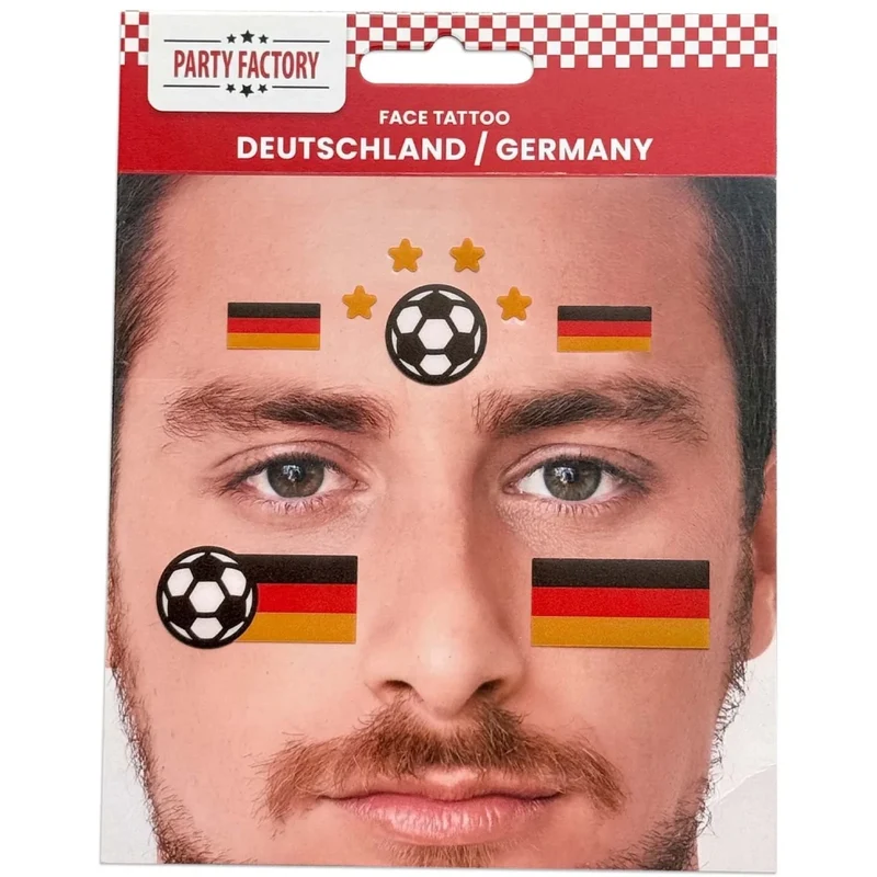 Fußball-Tattoo-Imitate für das Gesicht mit Glitzer und deutscher Flagge