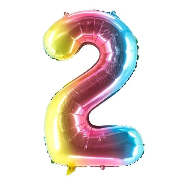 2 Jahre Zahlenballon Regenbogen, leer, 1 m