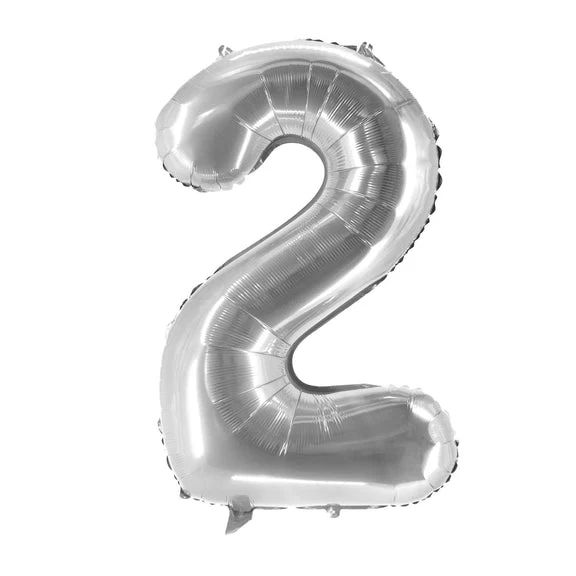 2 Jahre Zahlenballon Silber leer 1 m