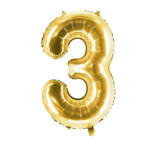 3 Jahre Zahlenballon Gold, leer, 1 m