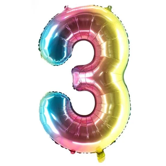3 Jahre Zahlenballon Regenbogen leer 1 m