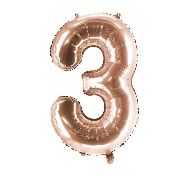 3-Jahres-Zahlenballon in Roségold, leer, 1 m