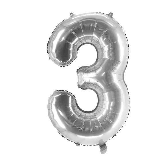 3-Jahres-Zahlenballon, silber, leer, 1 m