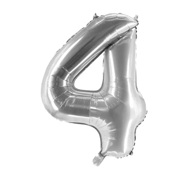 4 Jahre Zahlenballon Silber leer 1 m