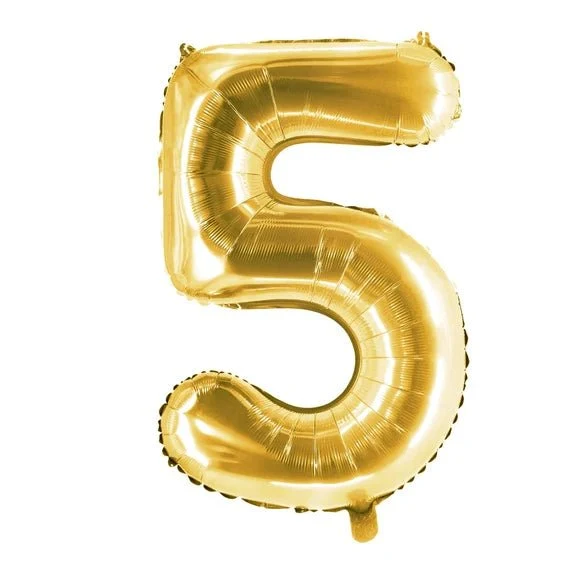 5 Jahre Zahlenballon, gold, leer, 1 m