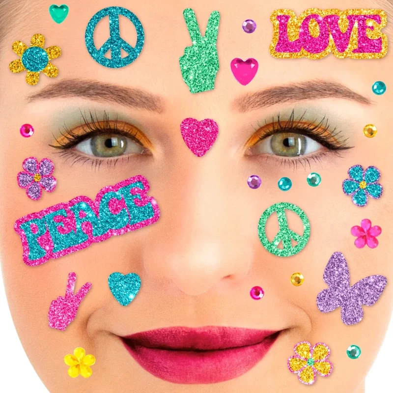 Bunte Tattoos zum Aufkleben fürs Gesicht – Glitzer – Flower Power