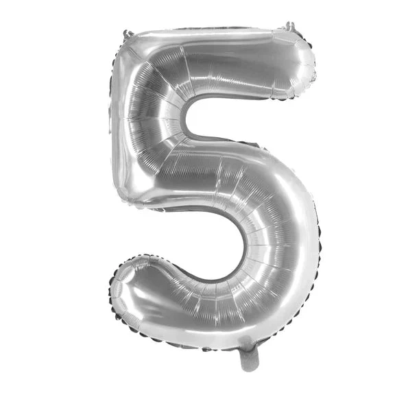 5-Jahre-Zahlenballon, silber, leer, 1 m