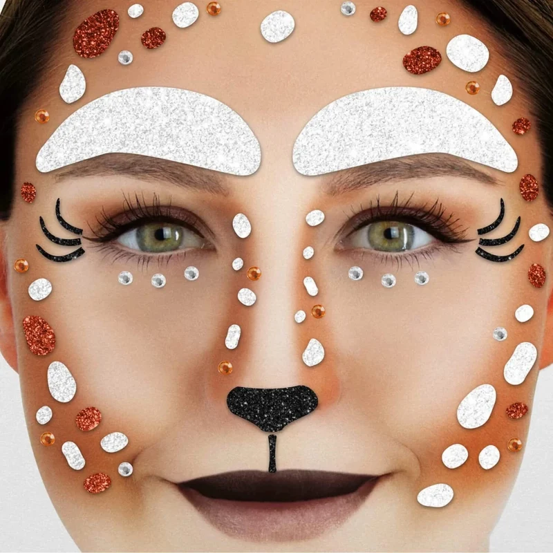 Braune Fake-Tattoos für das Gesicht – Glitzer-Hirsch