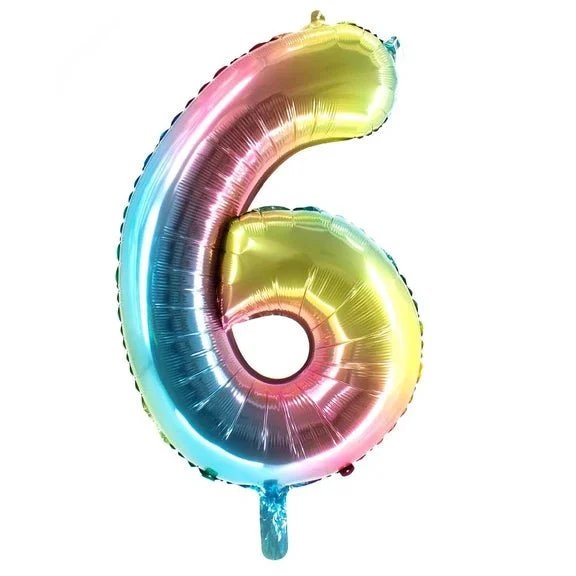 6 Jahre Zahlenballon Regenbogen, leer, 1 m