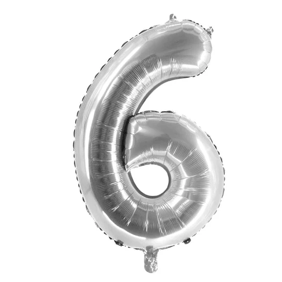6 Jahre Zahlenballon Silber leer 1 m