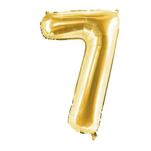 7 Jahre Zahlenballon Gold, leer, 1 m