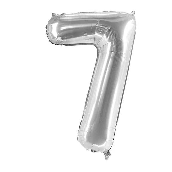 7 Jahre Zahlenballon Silber leer 1 m