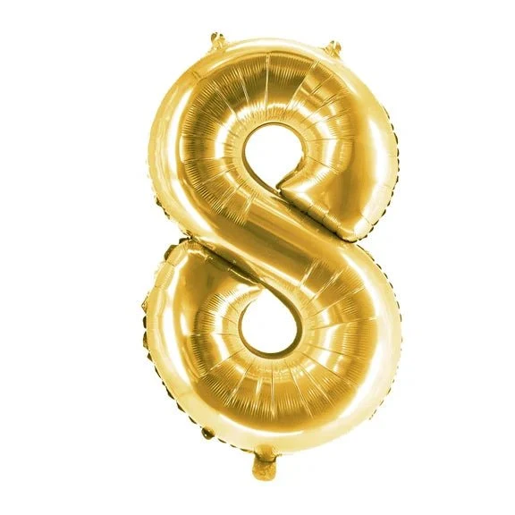 8 Jahre Zahlenballon Gold leer 1 m