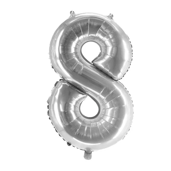 8 Jahre Zahlenballon Silber leer 1 m