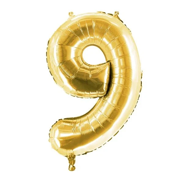 9 Jahre Zahlenballon Gold 1 m leer