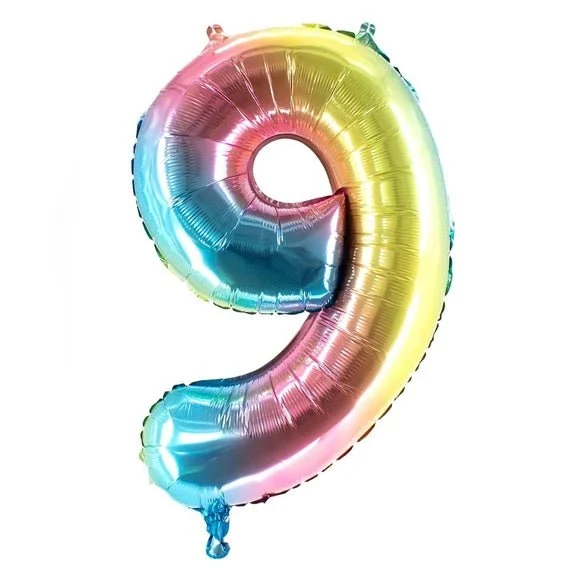 9 Jahre Zahlenballon Regenbogen 1 m leer