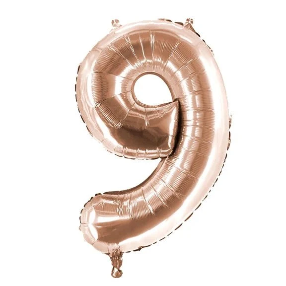 9-Jahre-Zahlenballon in Roségold, 1 m, leer