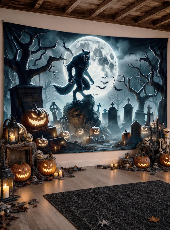Werwolf Halloween Stoffbanner 190x270cm Deko waschbar