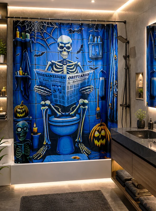 UV Skelett im Badezimmer185x220cm Stoffdruck waschbar