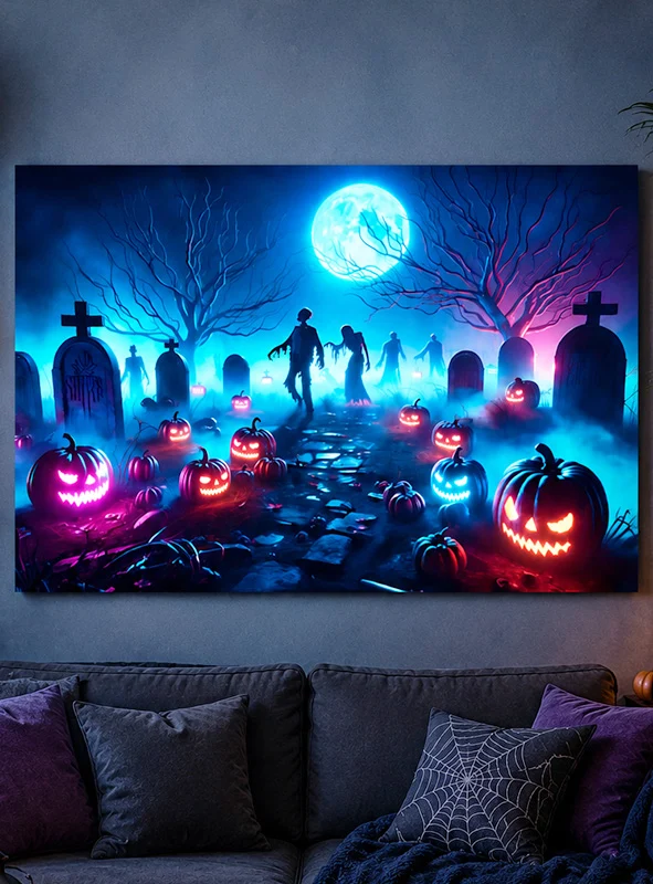 Zombie Friedhof Stoffbanner 190x270cm waschbar