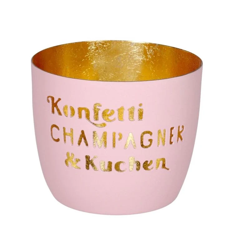 Windlicht Madras Konfetti, Champagner & Kuchen rosa-goldfarben mittel