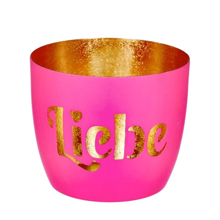 Windlicht Madras Liebe pink-goldfarben mittel