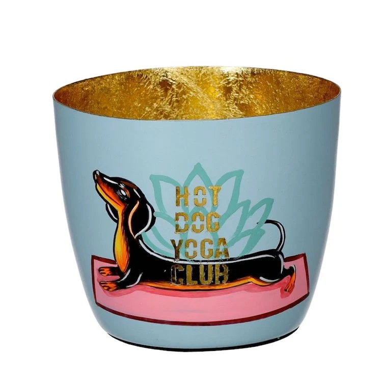 Windlicht Madras Yoga Hund blau-goldfarben mittel