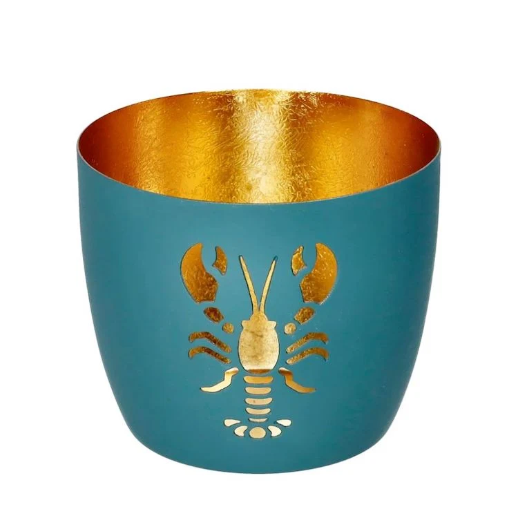 Windlicht Madras Hummer blau-goldfarben mittel