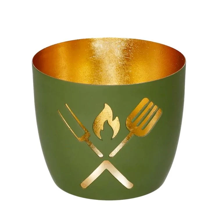 Windlicht Madras Grillbesteck olivgrün-goldfarben mittel