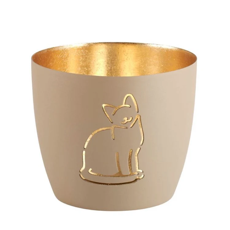 Windlicht Madras Katze sandstone-goldfarben mittel