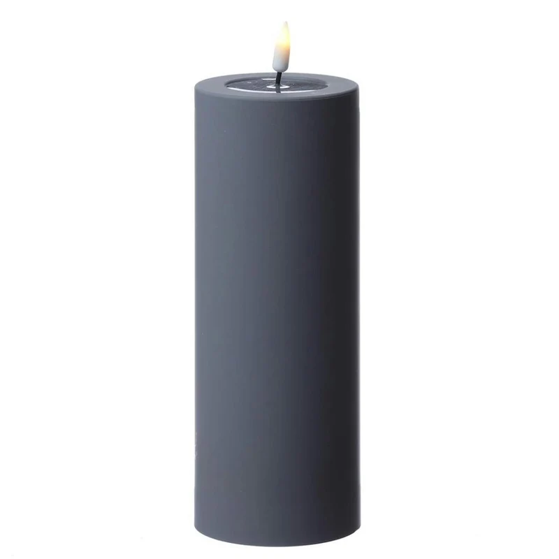 DELUXE LED Stumpenkerze grau 7,5 x 20 cm Outdoor